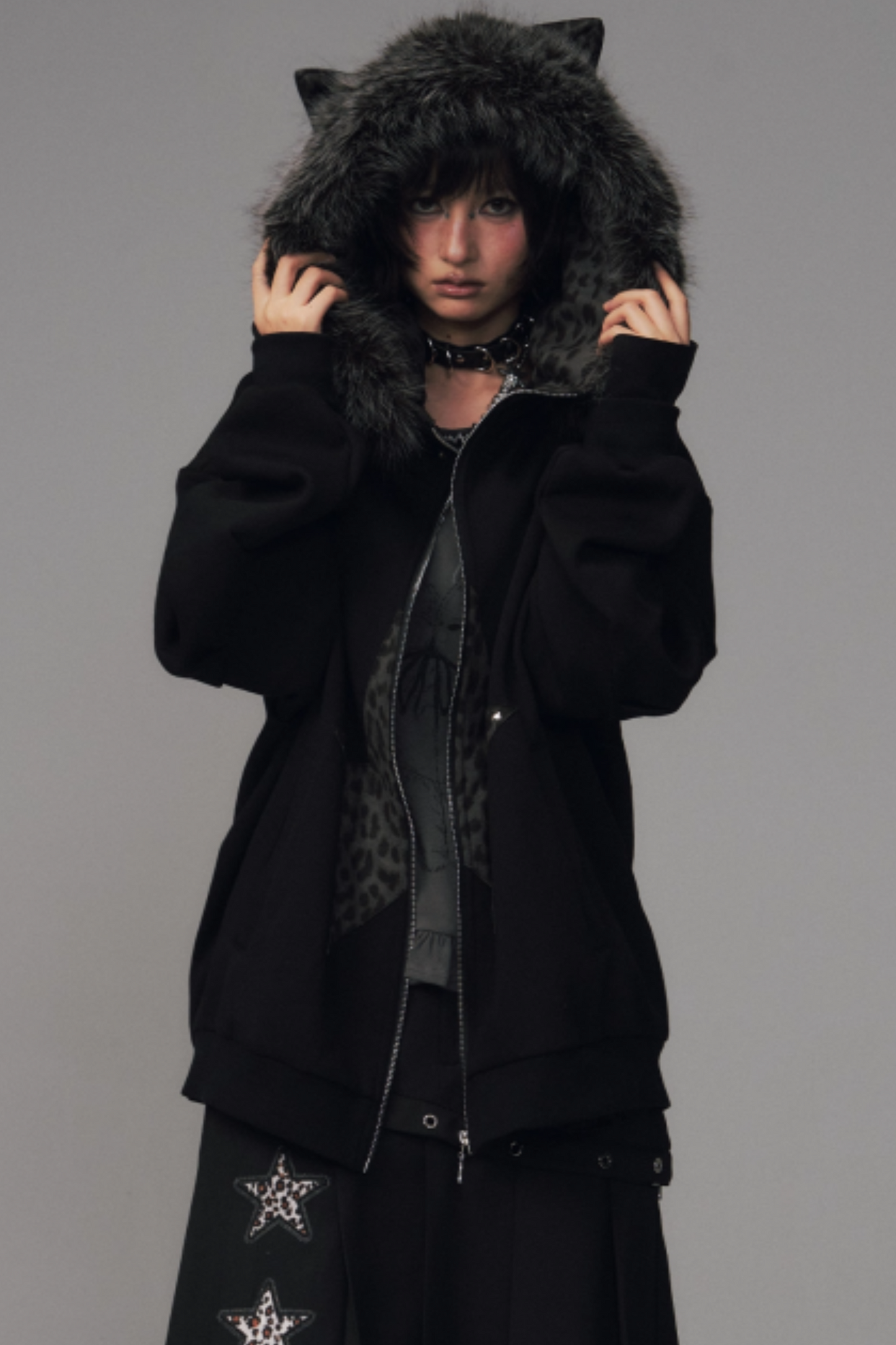 Cat-Ear Leopard Hooded Jacket