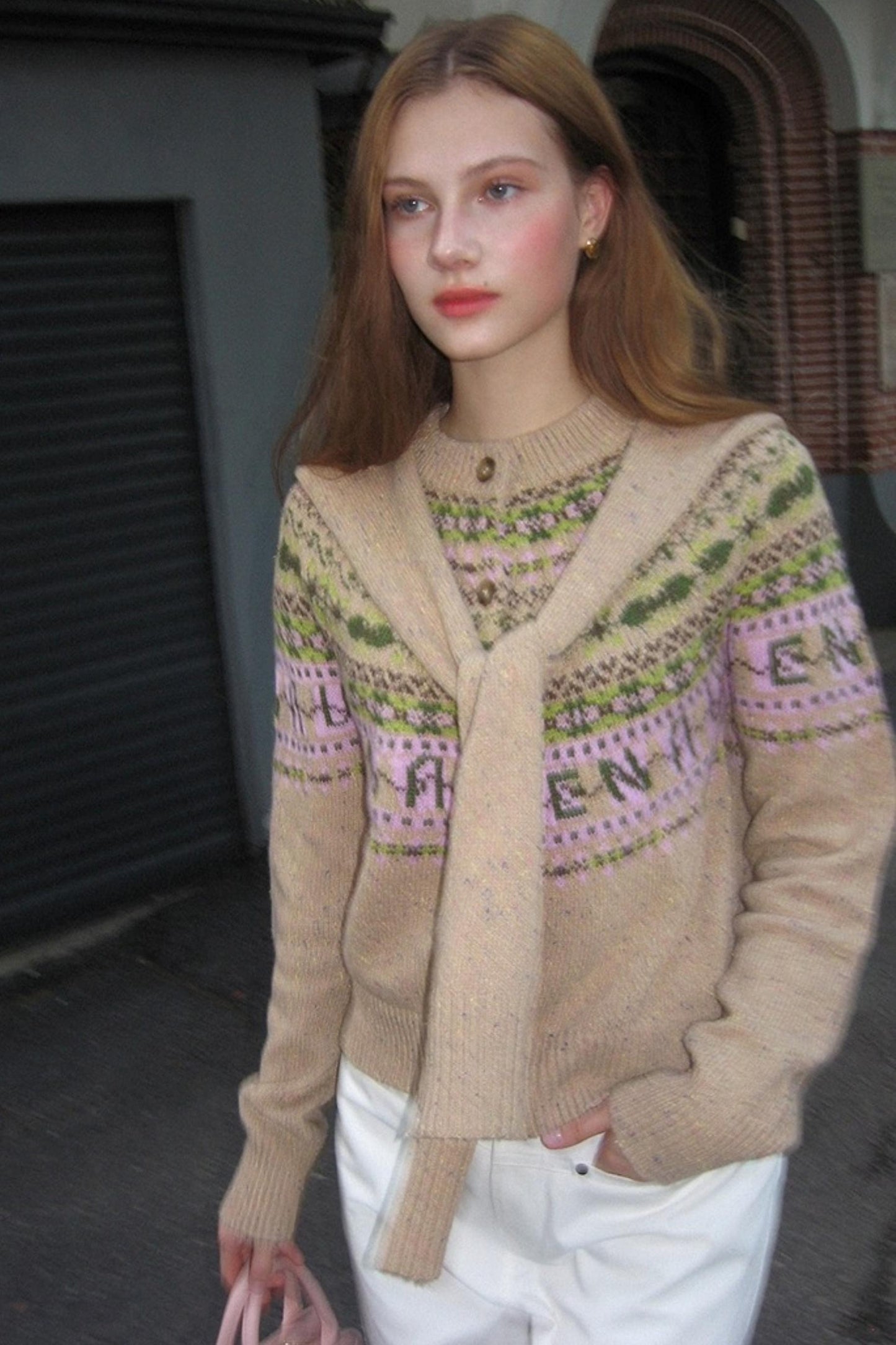 Khaki Fair Isle Wool Cardigan