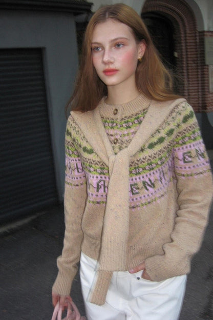 Khaki Fair Isle Wool Cardigan