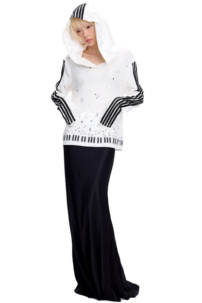 Piano Note Print Long-Sleeved Top