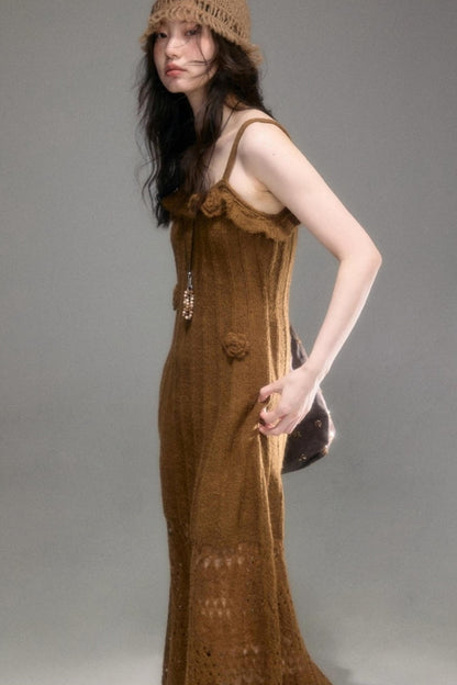 Crochet Knit Camisole Dress Cardigan Set-Up