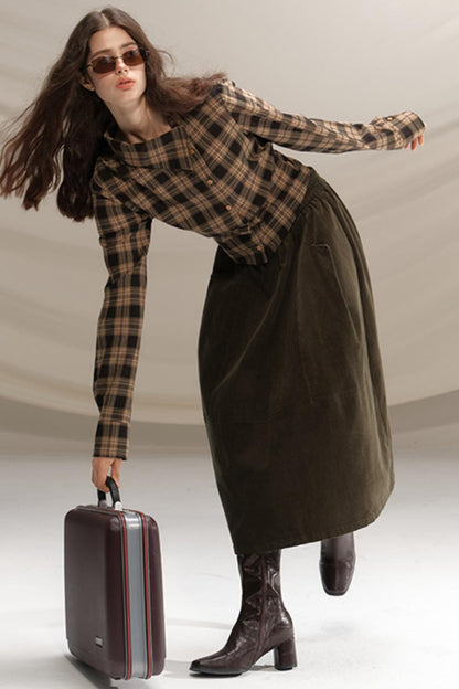 Retro Green Pleated Skirt