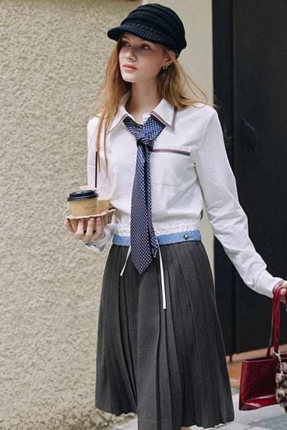 Gray Wool Blend Pleated Skirt