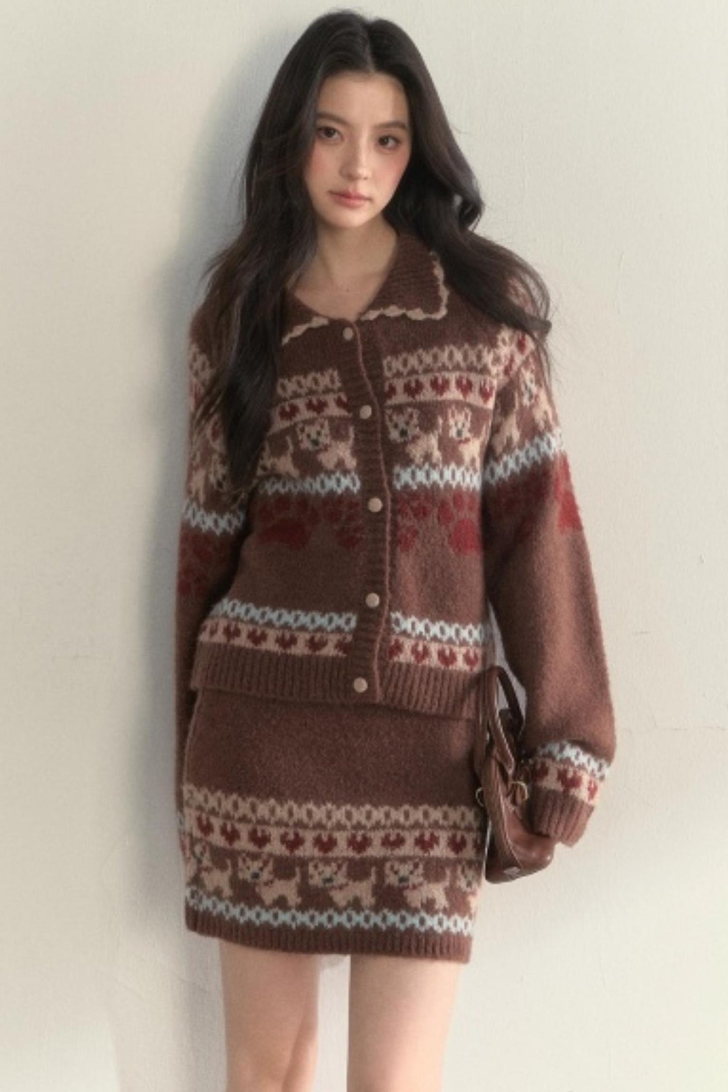 Vintage Preppy Style Knit Sweater Set-up