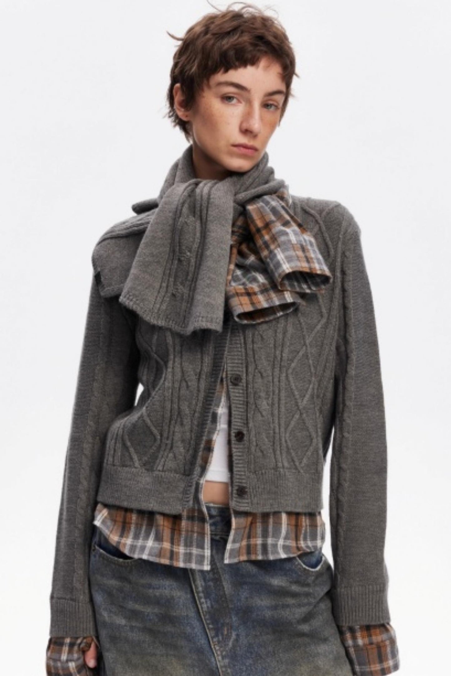 Wool Twist Pattern Cardigan Set-Up