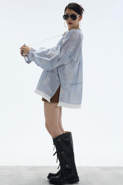 Tassel Stripe Embroidery Top