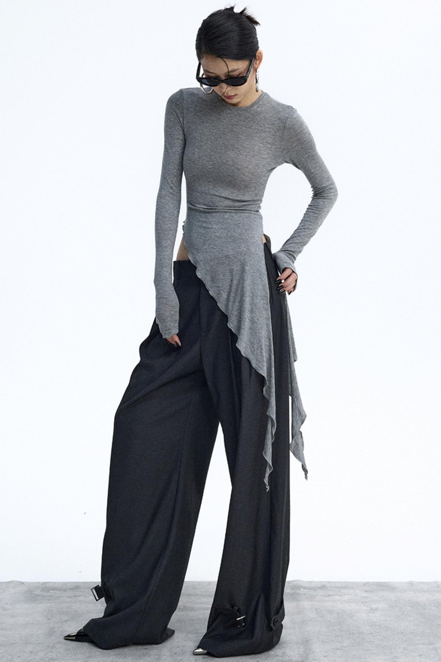 Dark Gray Pleated Suit Pants