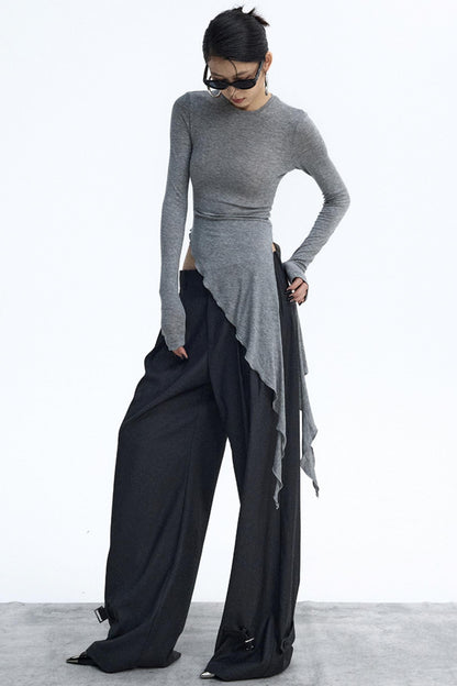 Dark Gray Pleated Suit Pants