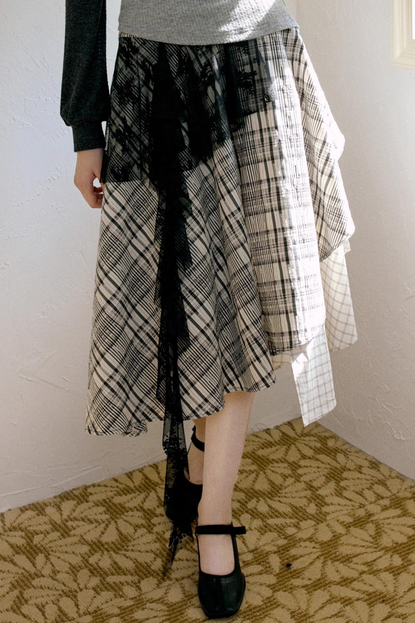 Camisole Knit Top Plaid Skirt Set-Up