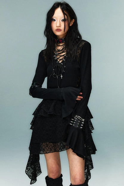 Dark Punk Goth Skinny Ruffle Dress