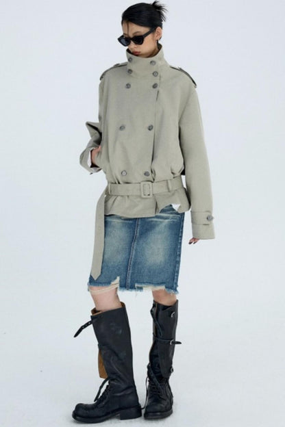 Retro Blue Distressed Denim Skirt