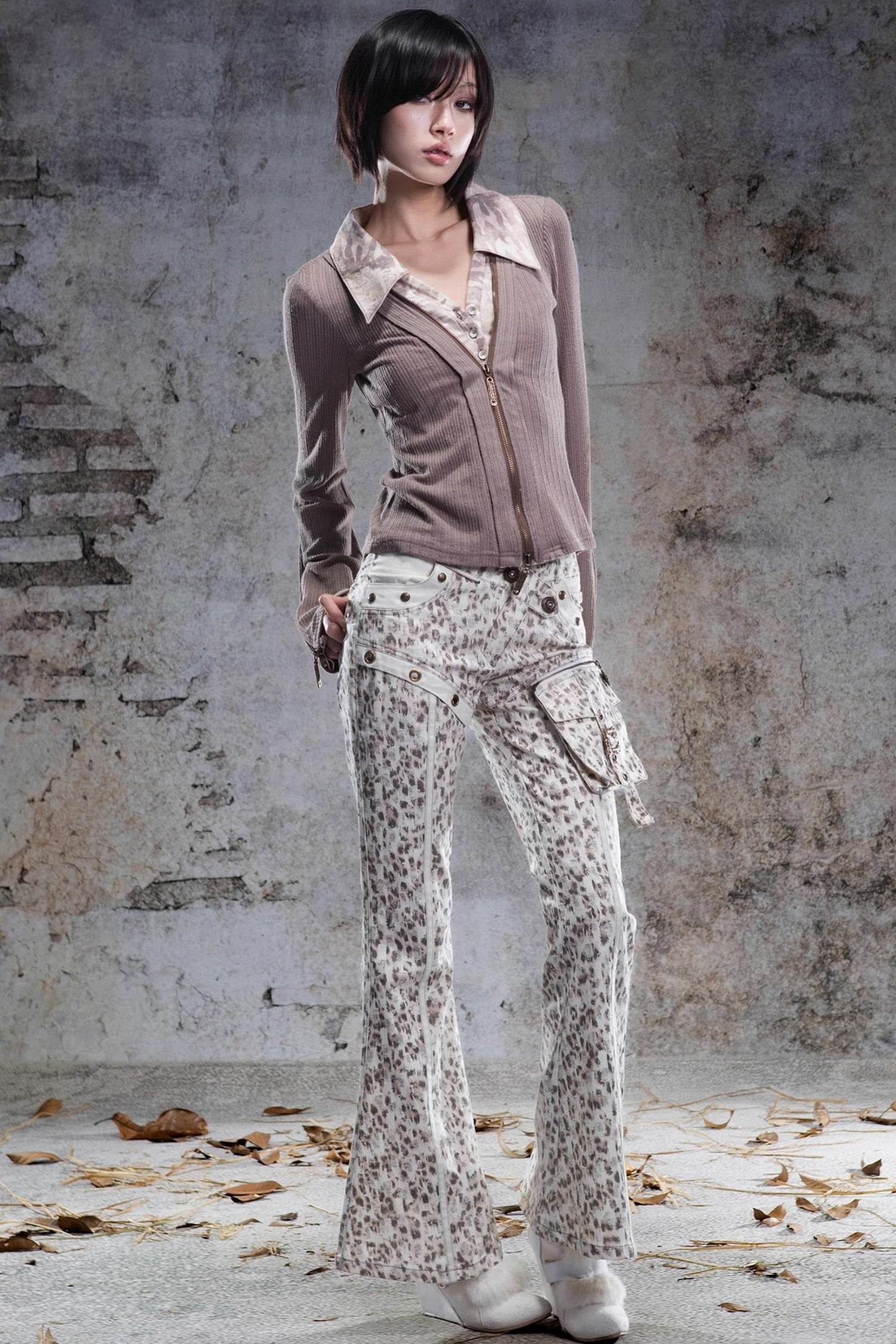 Vintage Leopard Print Flared Pants
