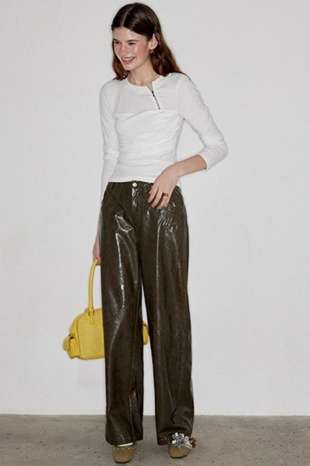 Slim Straight Leather Pants