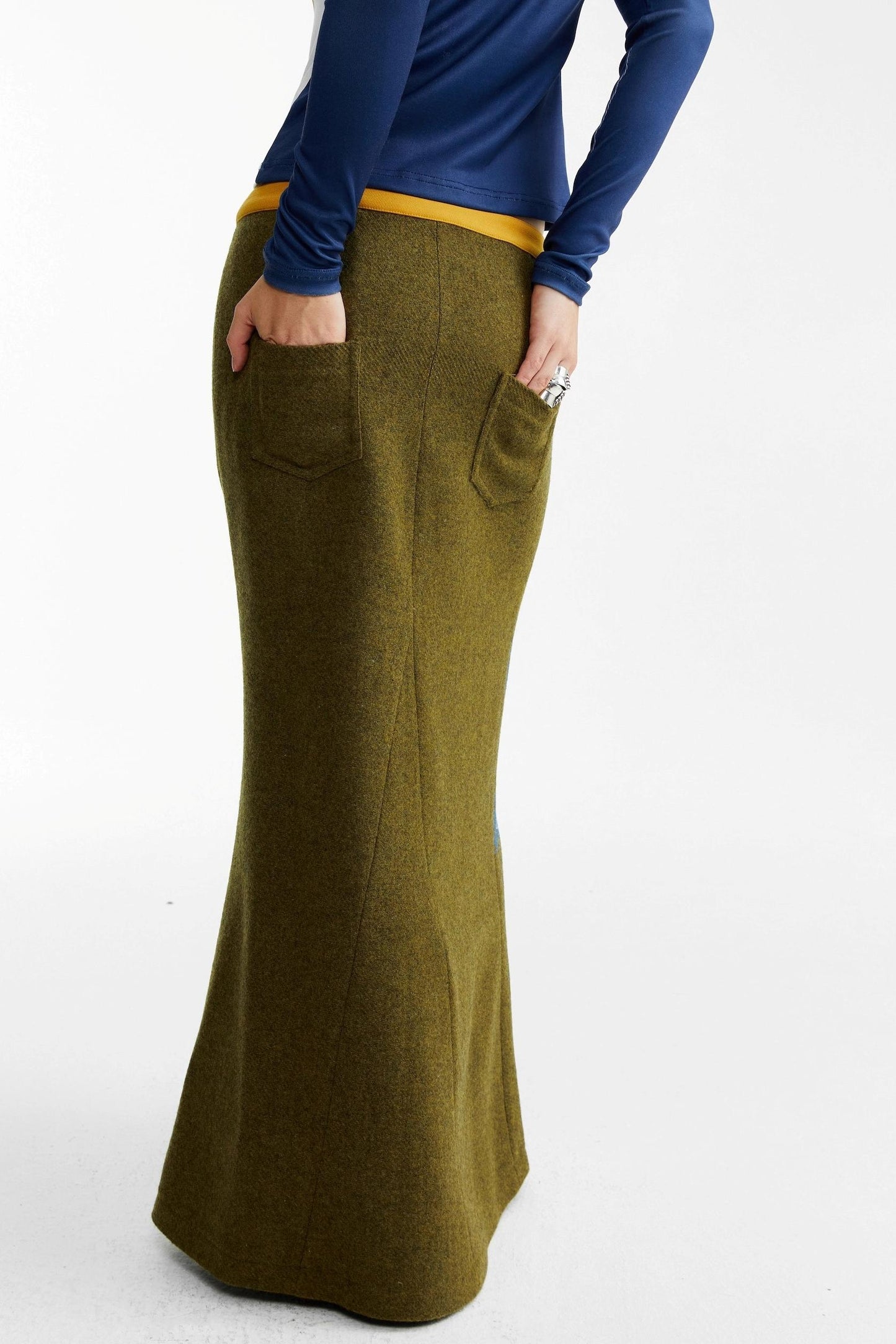 Olive Woolen Long Skirt