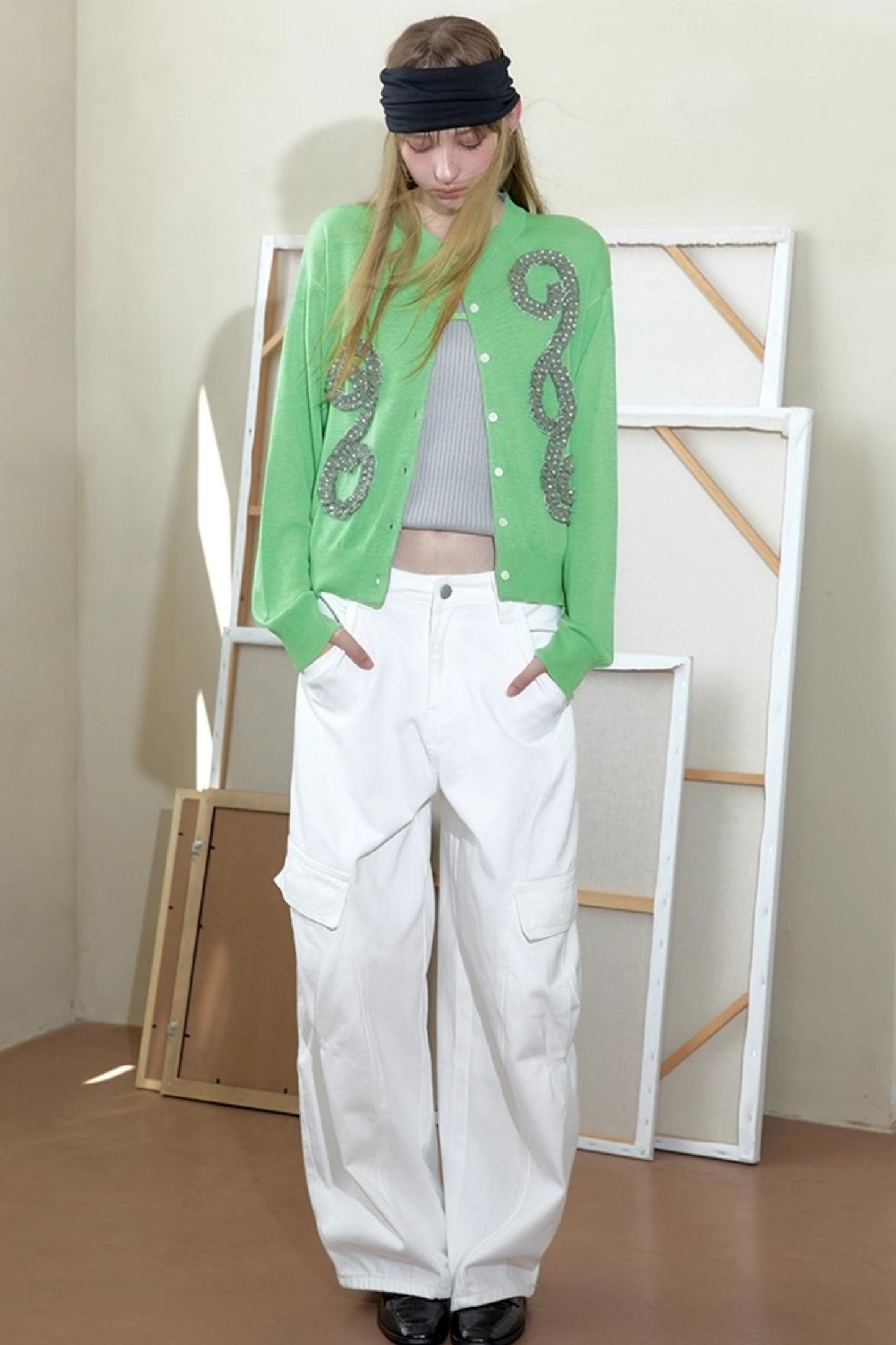 Emerald Pleated Knitwear Cardigan