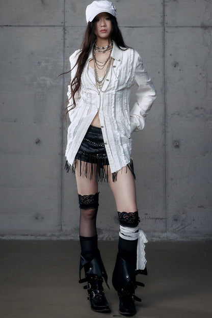 Vintage Lace V-Neck Bubble Sleeve Shirt