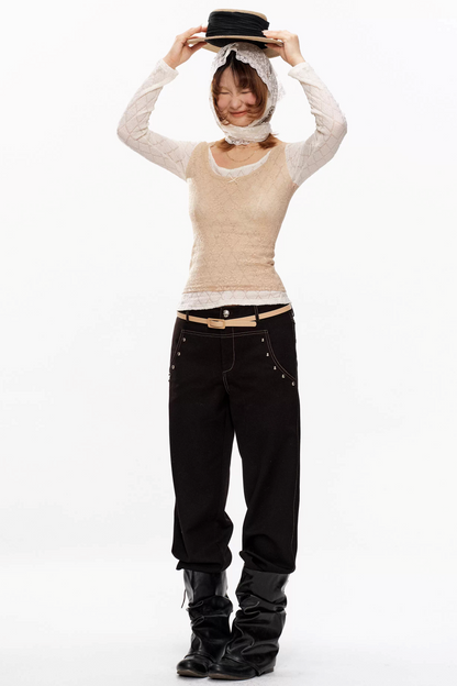 Beige Lace Knit Top
