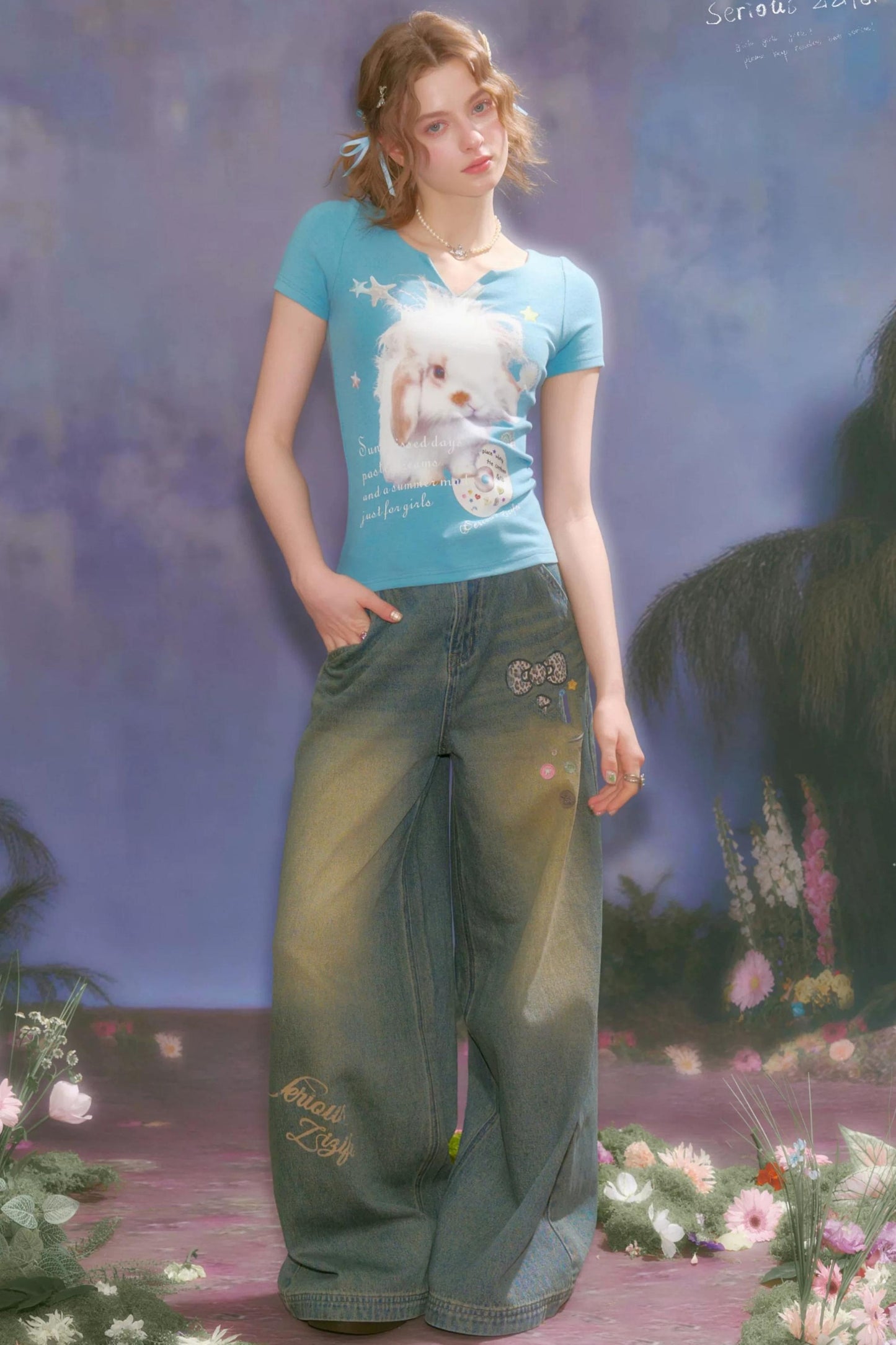 Blue Rabbit V-Neck T-Shirt