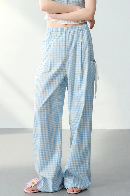 Blue Plaid Off-Shoulder Top Set-Up