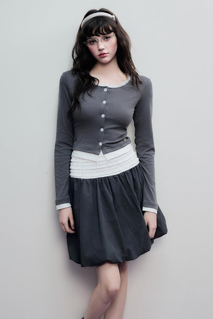 Gray Pleated Midi Skirt