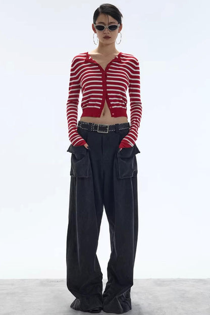 Striped Color-Block Knitted Cardigan