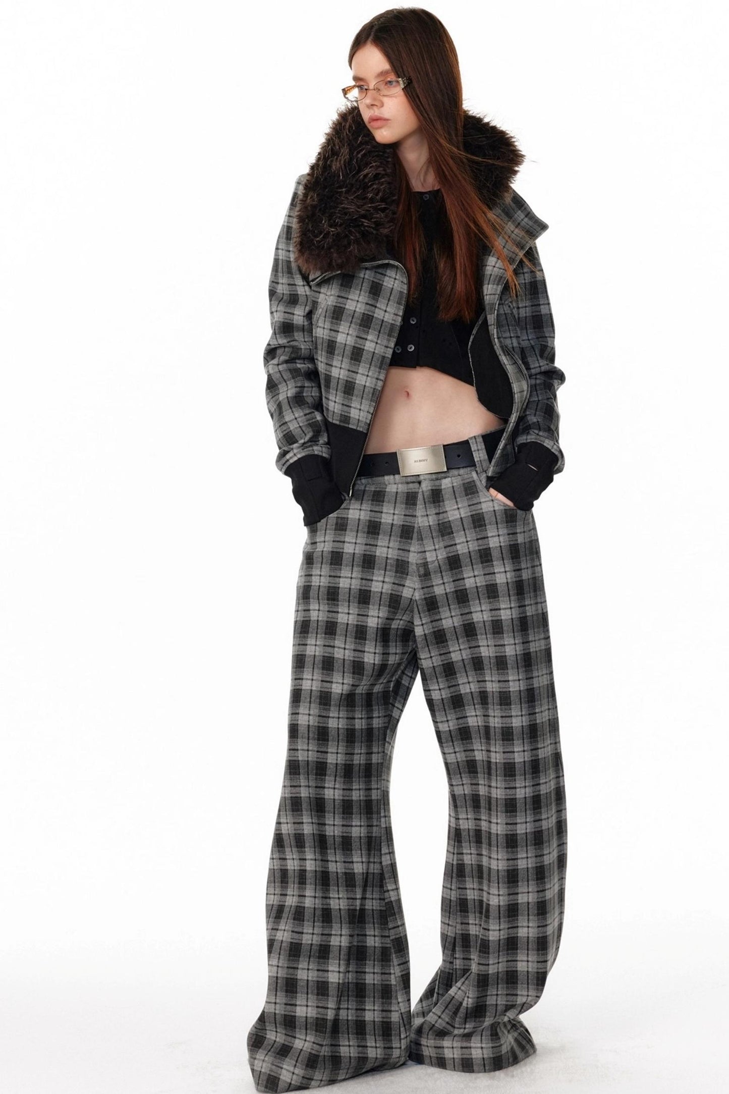 Retro Plaid Fleece Lined Sweatpants