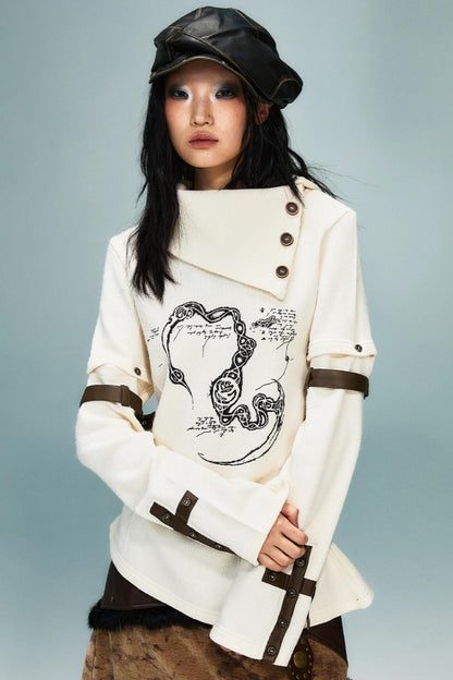 Vintage Detachable Sleeve Cross Knit Top