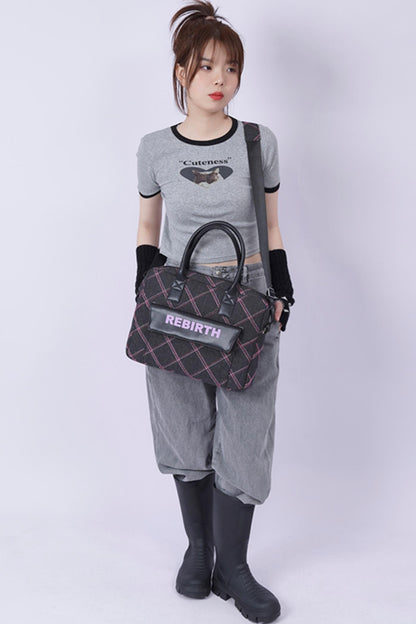 Plaid Denim Laptop Bag