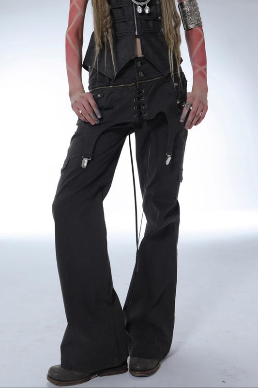 Layered Distressed Straight Cargo Pants