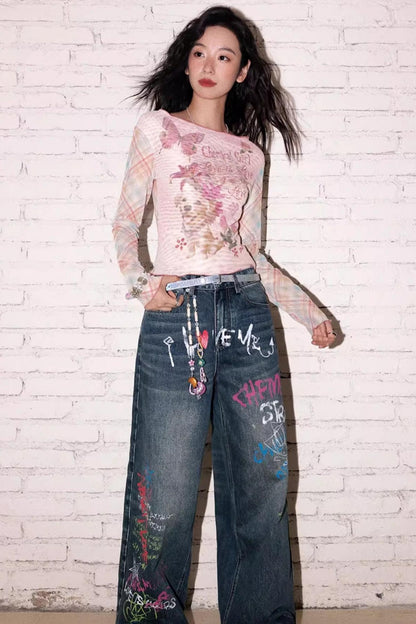 Puppy Pictorial Mesh Top