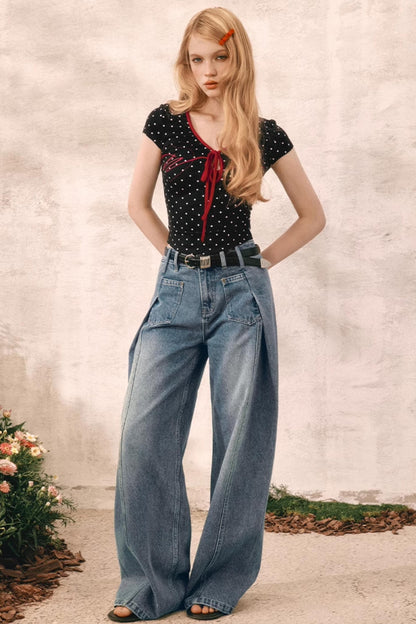 Summer Polka Dot V-Neck Tee