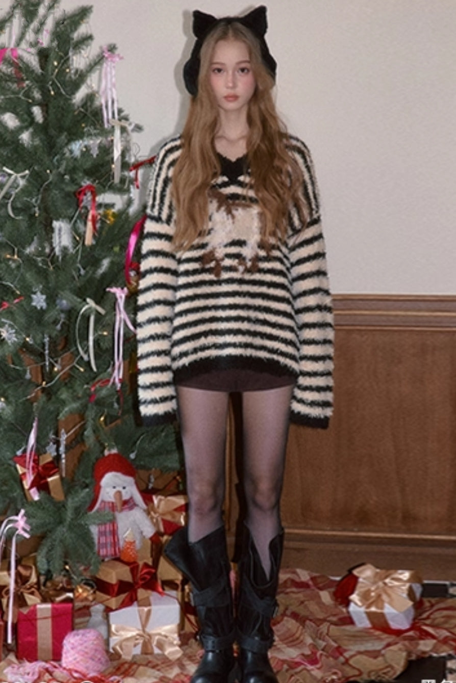 Sweet Striped V-Neck Sweater