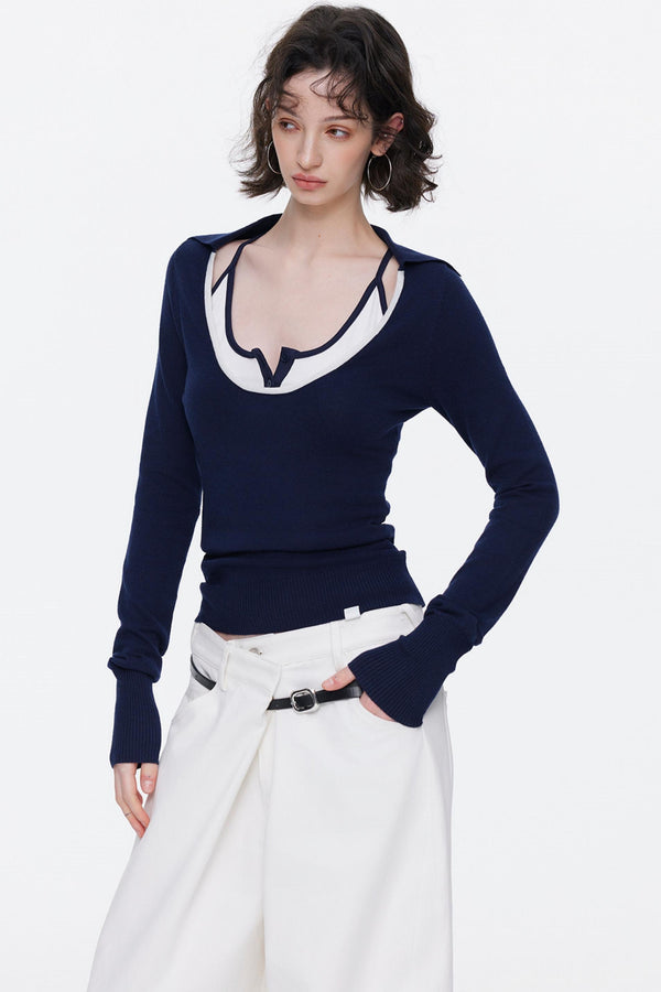 Color-Blocked Wool Knit Top Set-Up