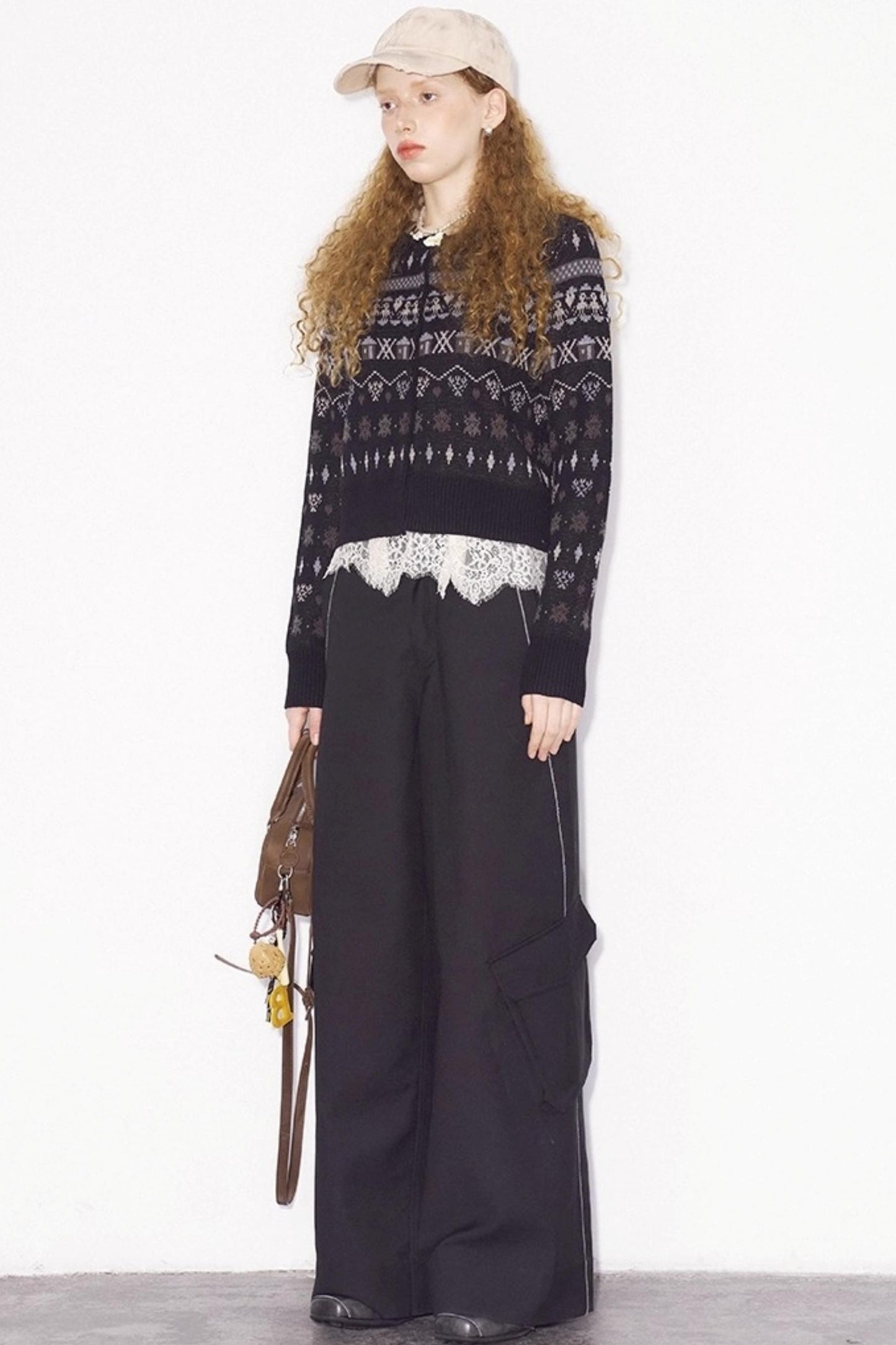 Jacquard Embroidery Slim Cardigan