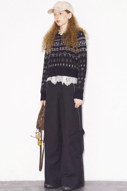 Jacquard Embroidery Slim Cardigan