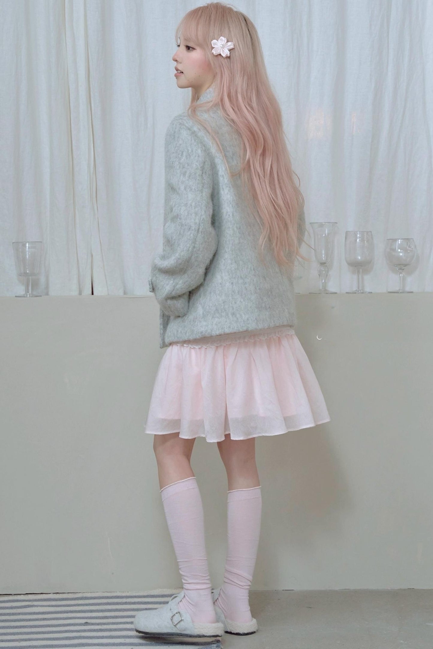 Pleated Lace Pink Skirt