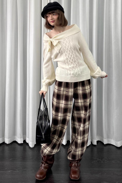 Versatile Khaki Plaid Trousers