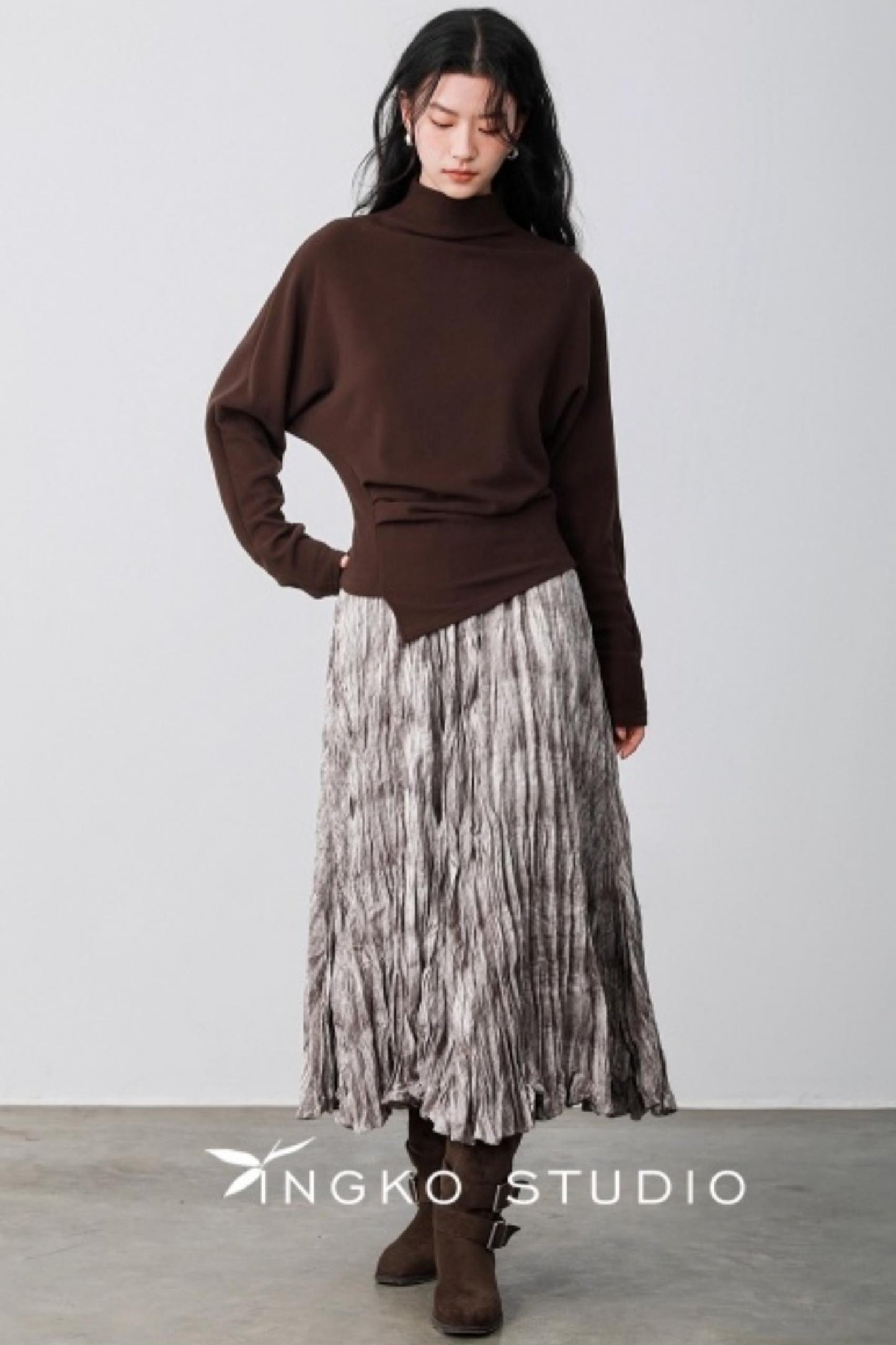 Chestnut Brown Velvet Pleated Top