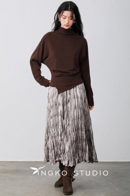 Chestnut Brown Velvet Pleated Top