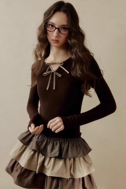 Retro Plaid Knit Tutu Skirt Dress