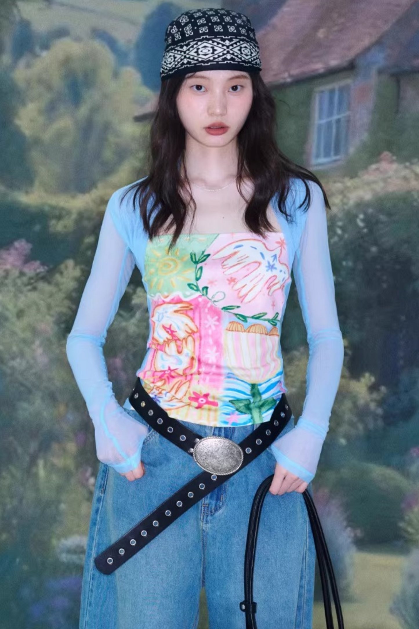 Mesh Splicing Hand-Painted Vest Top