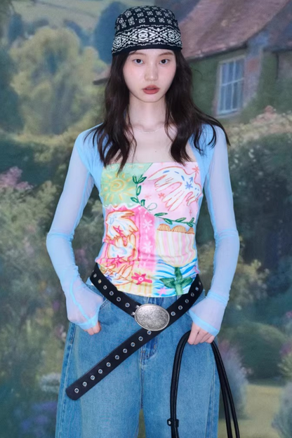 Mesh Splicing Hand-Painted Vest Top