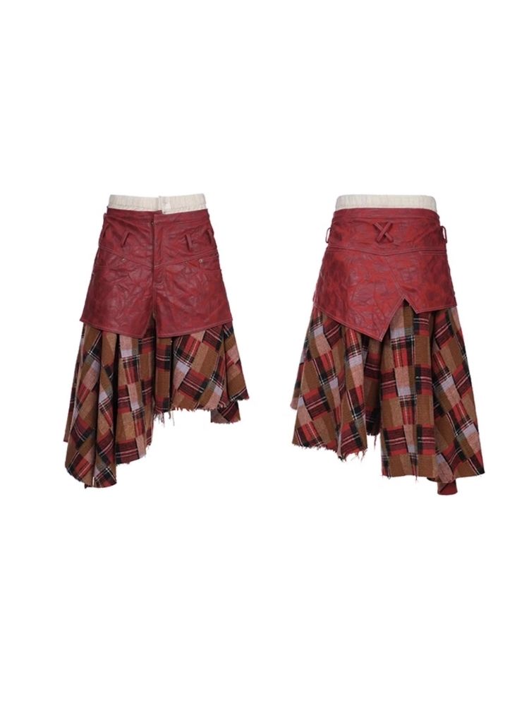 Patchwork tweed irregular high-waisted culottes