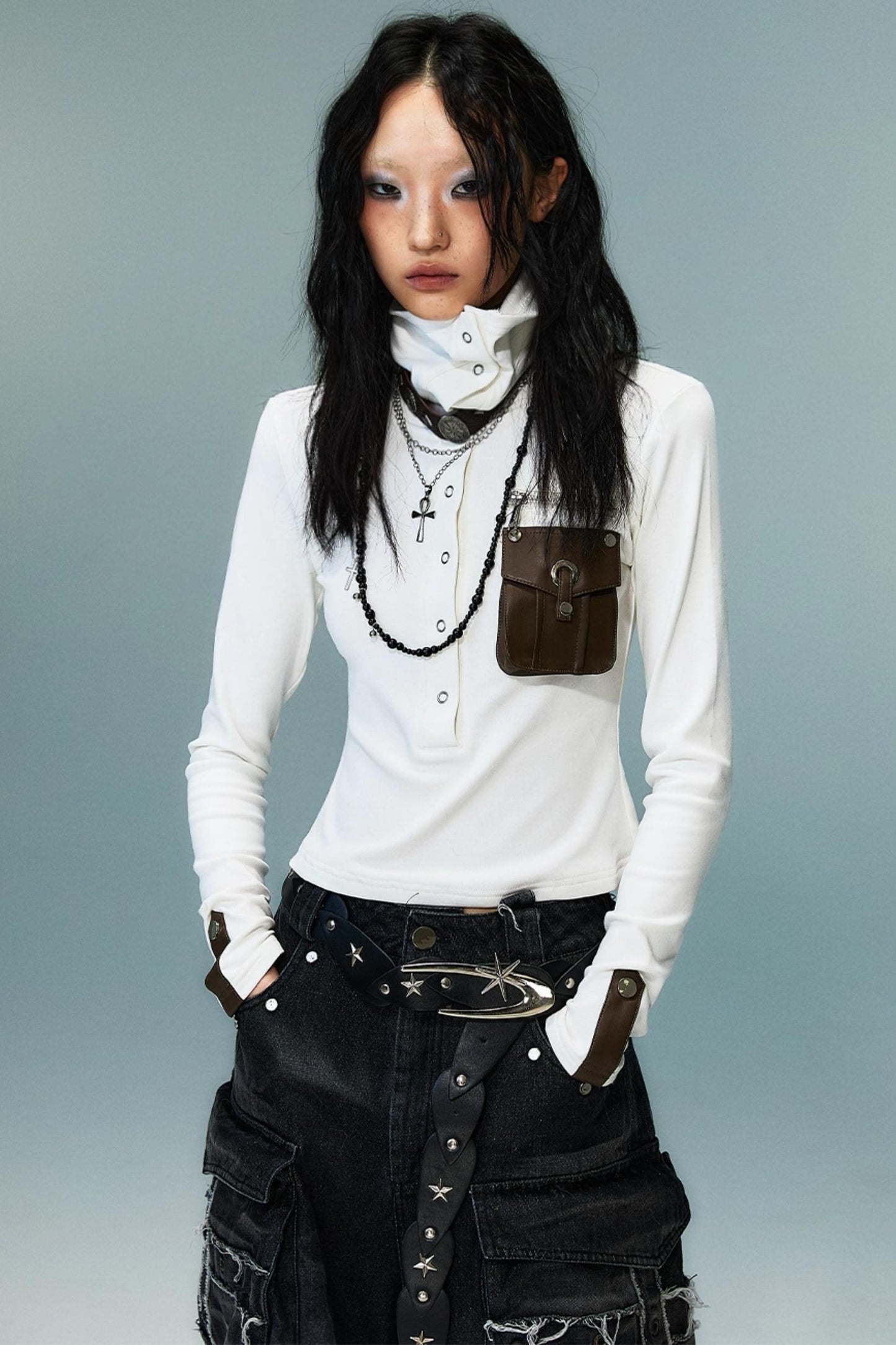 Punk High Neck Slim Knit Base Top