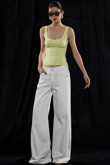 Weiße Mid-Waist Weite Hose