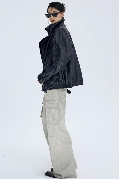 Retro Lychee Pattern Leather Jacket