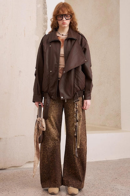 Leopard Print Straight Loose Pants