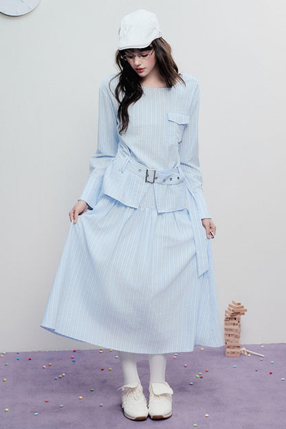 Airy Stripe Two Piece Skirt Set-Up