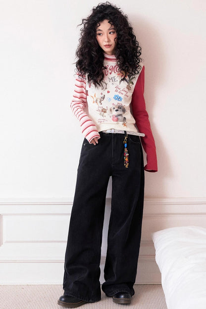 High-Neck Asymmetrical Print T-Shirt