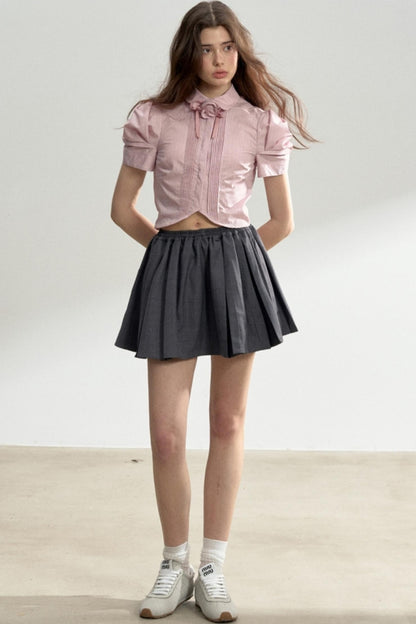 Vertical Stripe Bubble Sleeve Shirt